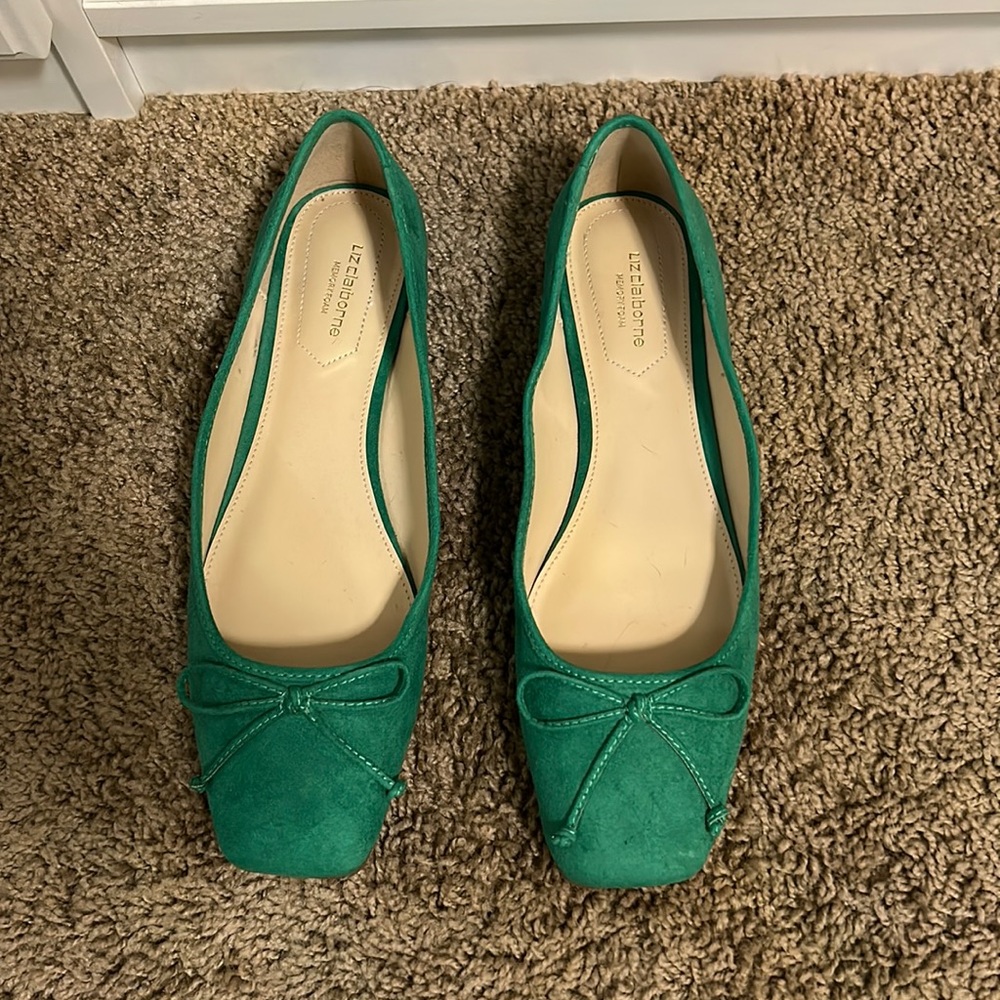 Green suede flats